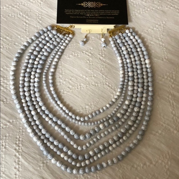 Howlite Bead Strand Necklace & Earrings set - Picture 4 of 8